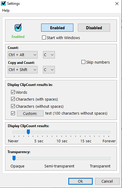 ClipCount 3D settings